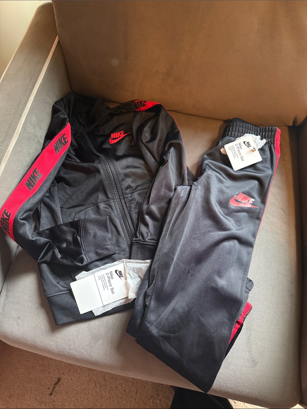 Nike Black and Red Kids Track Jacket & Pants Set
